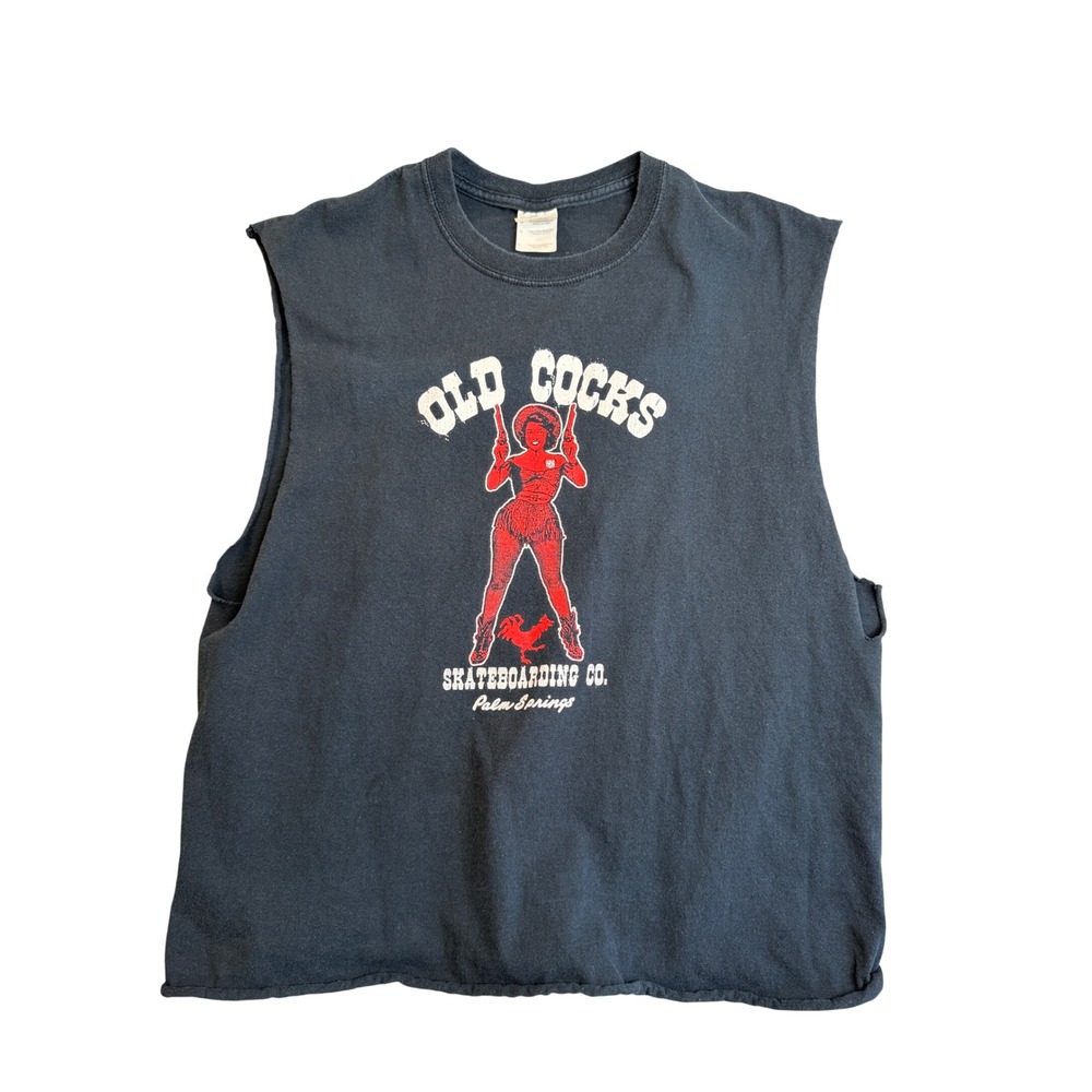 Vintage Old Cocks Skateboarding Co Palm Springs Muscle Tee Black L Pinup T Shirt